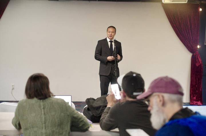 Supervisor Alan Wong speaks during build time