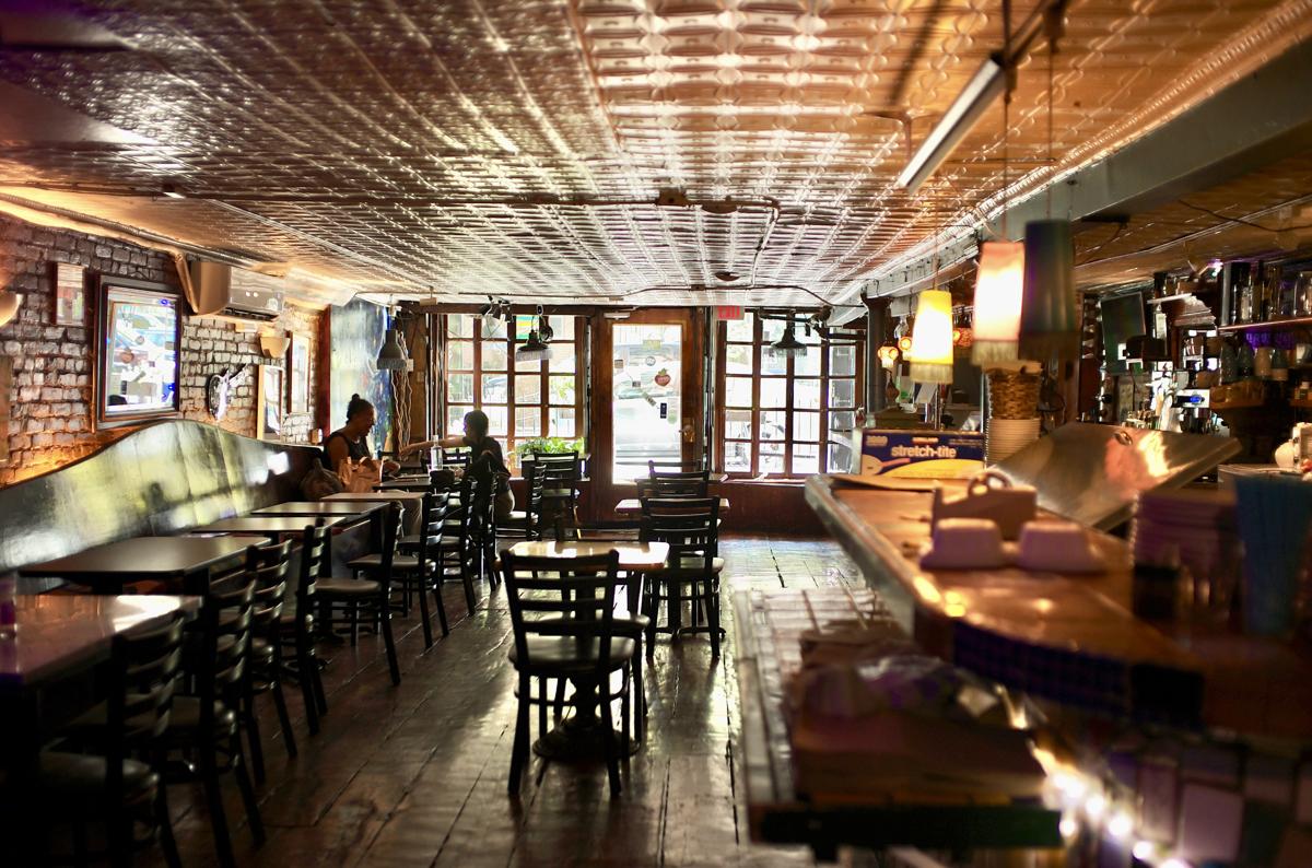 The front room by day, copper ceiling overhead